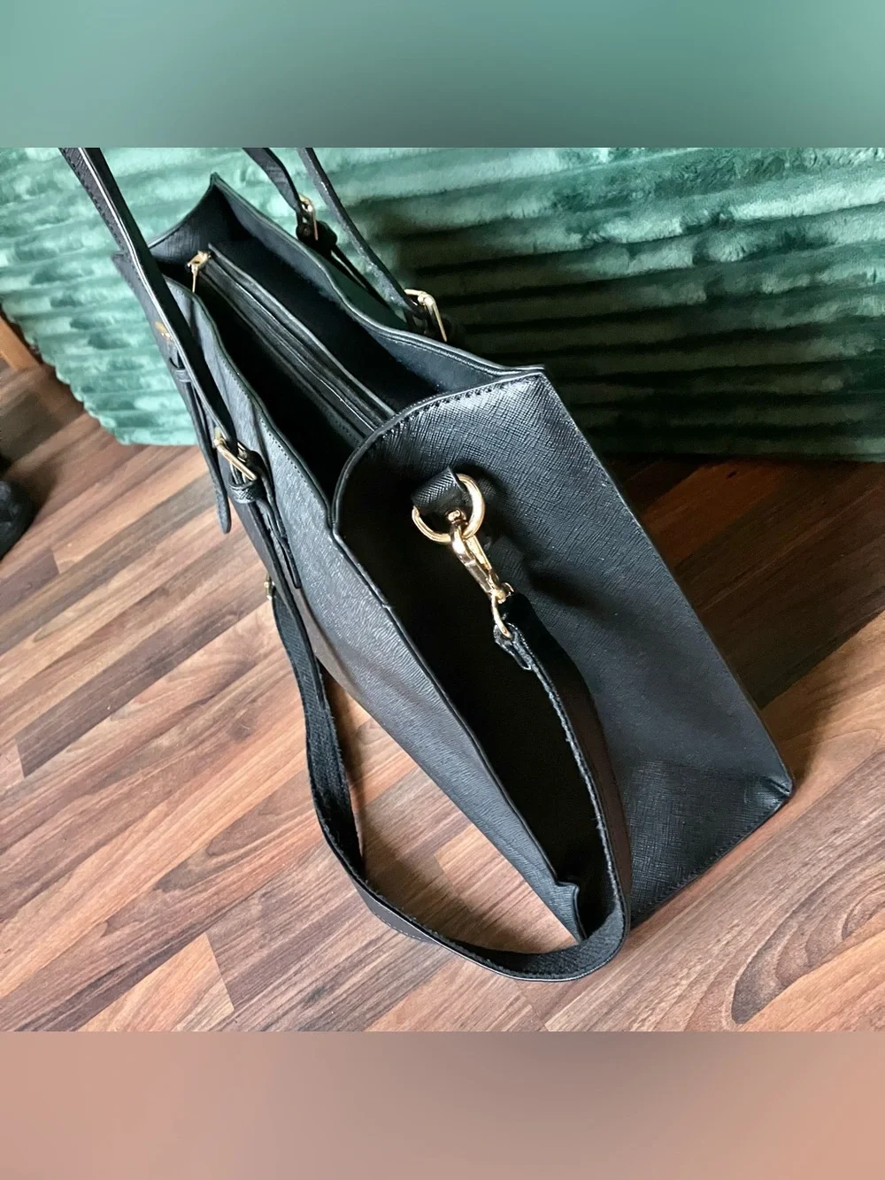 Faux cross grain leather laptop bag